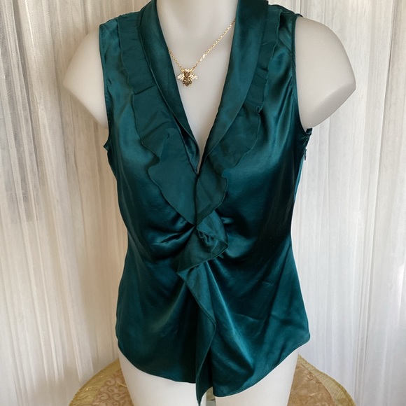 100% Silk TTahari dark teal blue/green, ruffle sleeveless, lightweight Size S - Picture 12 of 17